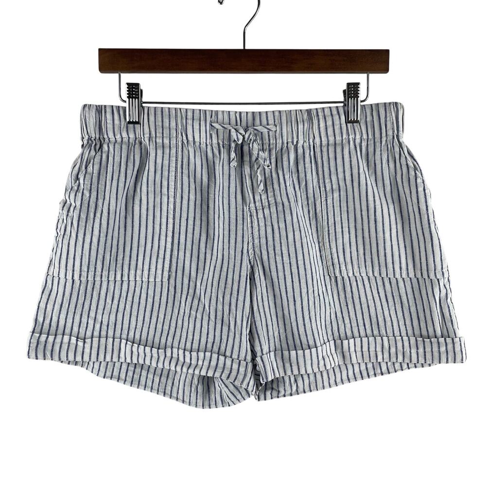 Just Living WMNS Anthro Linen/Cotton Striped Drawstring Shorts SZ M Blue/White